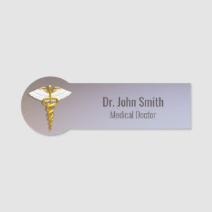 Porte-nom Médicale Elegant Gold Caduceus ailes blanches