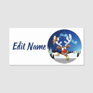 Porte-nom Mème de Noël drôle de renne qui regarde par-dessus