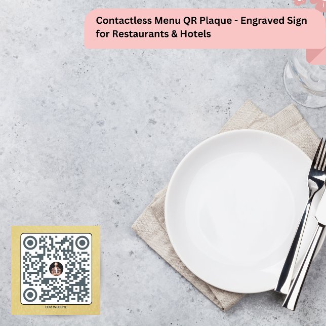 Porte-nom Menu sans contact Plaque QR - Panneau gravé (Contactless Menu QR Plaque - Engraved Sign for Restaurants & Hotels)