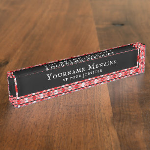 Porte-nom Menzies Red Scottish Clan Tartan Plaid Motif