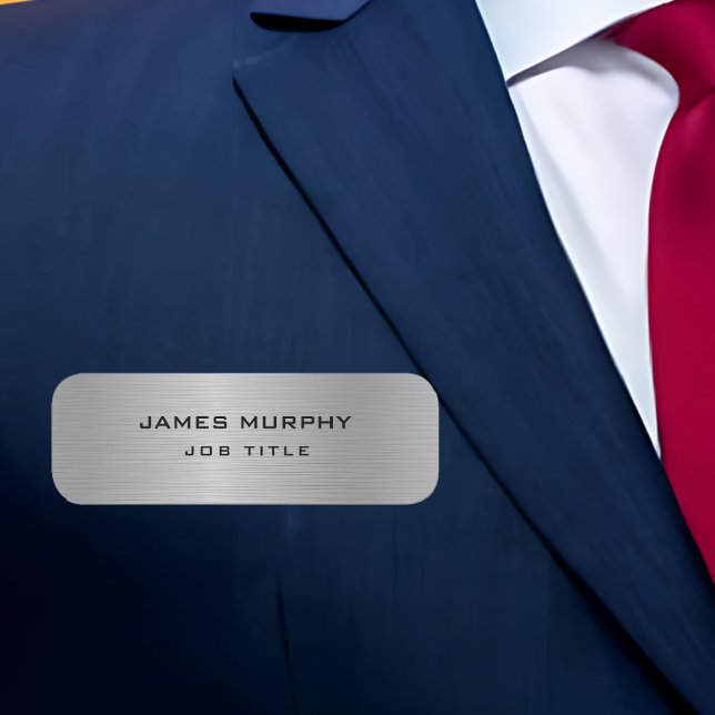 Porte-nom Métal à huile d'argent élégant brossé (Stylish Silver Foil Metal Brushed Name Tag)