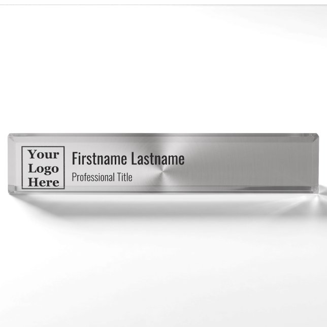 Porte-nom Metal brossé moderne Regardez votre logo ici (Devant)