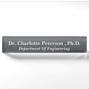 Porte-nom Métallic Charcoal Noir PhD ou doctorat