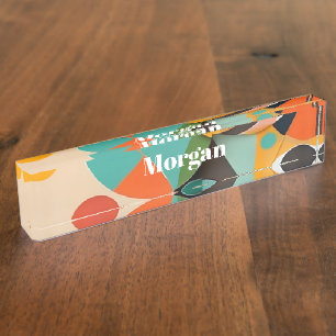 Porte-nom Mid Century Art moderne Monogramme ou nom, géométr
