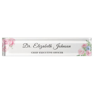 Porte-nom mignon floral rose Docteur PhD n'importe quel titr