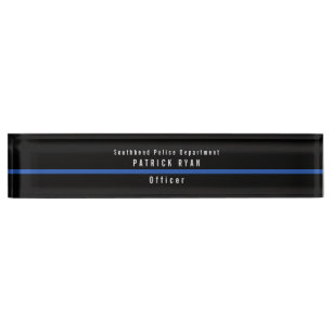 Porte-nom Mince Ligne bleue Police Monogramme moderne