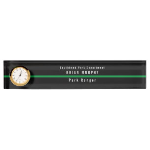 Porte-nom Mince Ligne verte Monogramme militaire Horloge