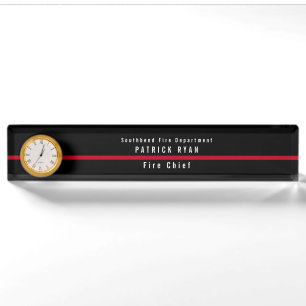 Porte-nom Mince Red Line Firefighter Monogramme Horloge