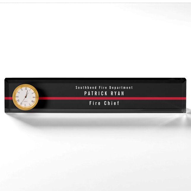 Porte-nom Mince Red Line Firefighter Monogramme Horloge (Devant)