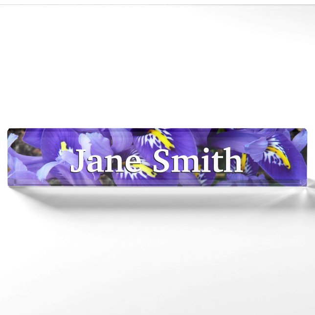 Porte-nom Miniature Bleu Irises Printemps Floral (Devant)