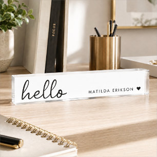 Porte-nom Minimal Bonjour Moderne Cœur Propre Simple Blanc