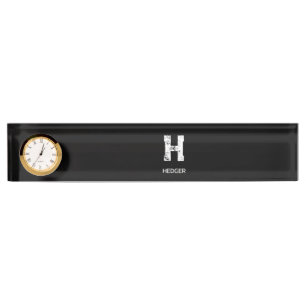 PORTE-NOM MINIMALISTE BLANC MONOGRAMME À UNE LETTRE NOM NOIR