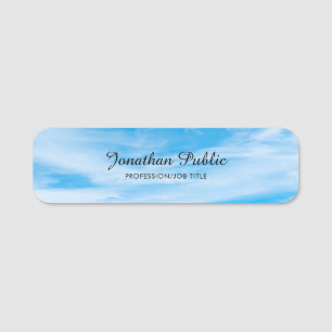 Porte-nom Modèle à script manuel de la nature tendance Blue