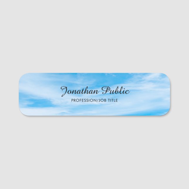 Porte-nom Modèle à script manuel de la nature tendance Blue  (Devant)