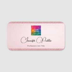 Porte-nom Modèle de look pailleté or rose de script de typog