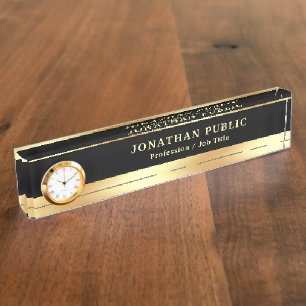 Porte-nom Modèle glamour Black Gold à l'horloge