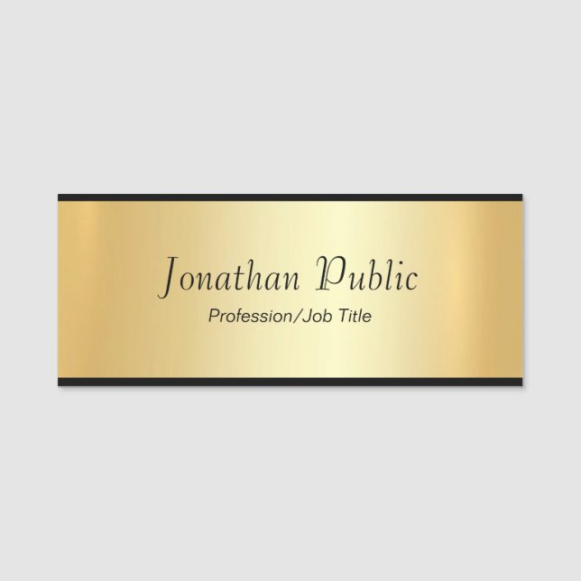 Porte-nom Modèle manuscrit élégant Black & Gold personnalisé (Devant)