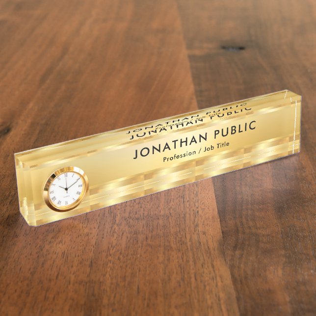 Porte-nom Modèle moderne Faux Gold avec horloge (Taille)