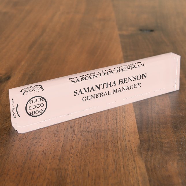Porte-nom Modern Blush Pink Manager Titre Logo d'entreprise (Taille)