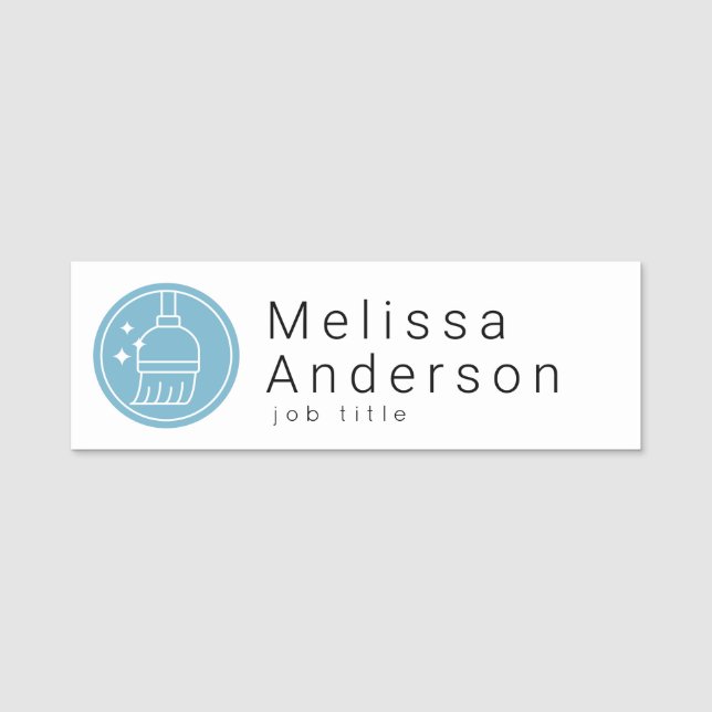 Porte-nom Modern Broom Logo Blue Cleaning Service (Devant)