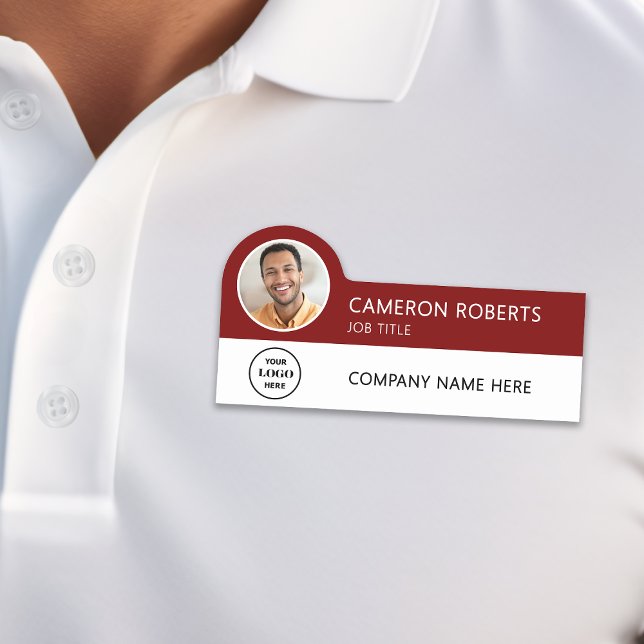 Porte-nom Modern Business Logo Burgundy Photo Magnetic (Créateur téléchargé)