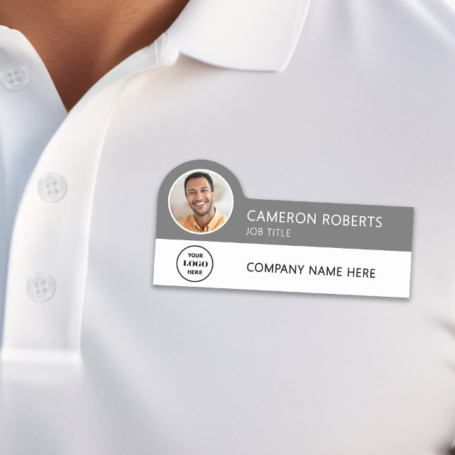 Porte-nom Modern Business Logo Gray Photo Magnetic (Créateur téléchargé)