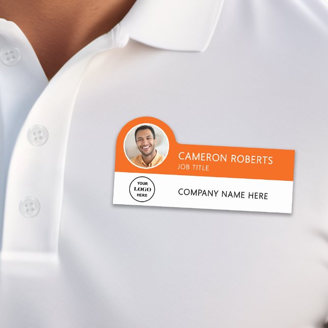 Porte-nom Modern Business Logo Orange Photo Magnetic (Créateur téléchargé)