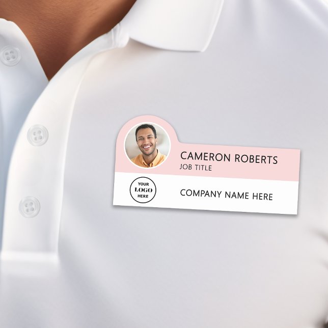Porte-nom Modern Business Logo Pink Photo Magnetic (Créateur téléchargé)
