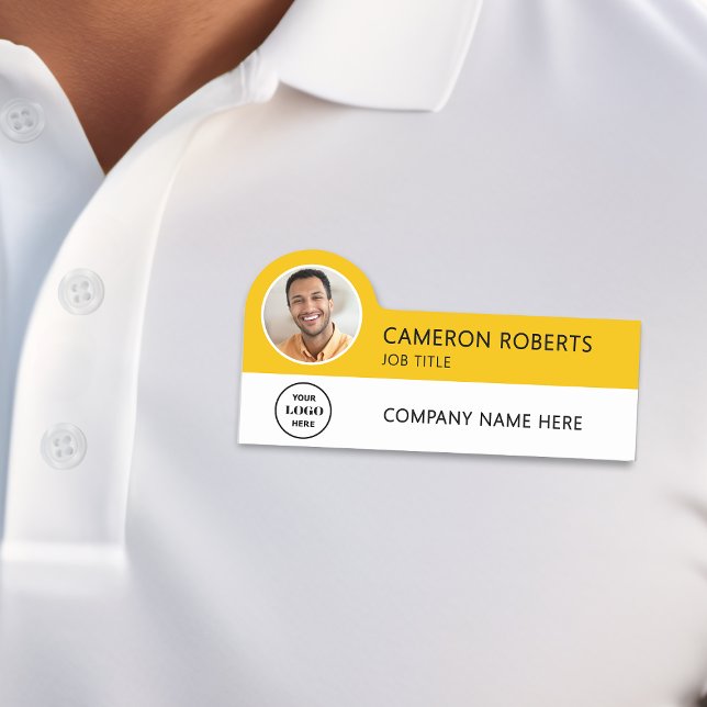 Porte-nom Modern Business Logo Yellow Photo Magnetic (Créateur téléchargé)