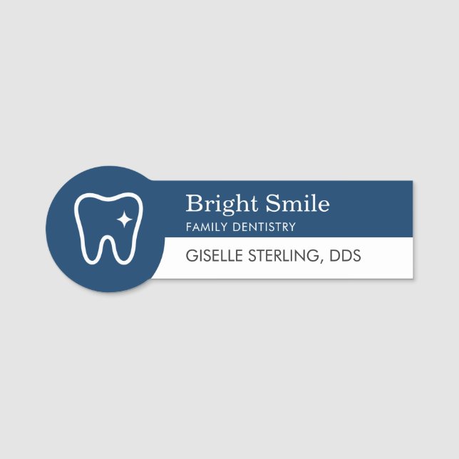 Porte-nom Modern Dentist Tooth Logo Navy Blue Office (Devant)