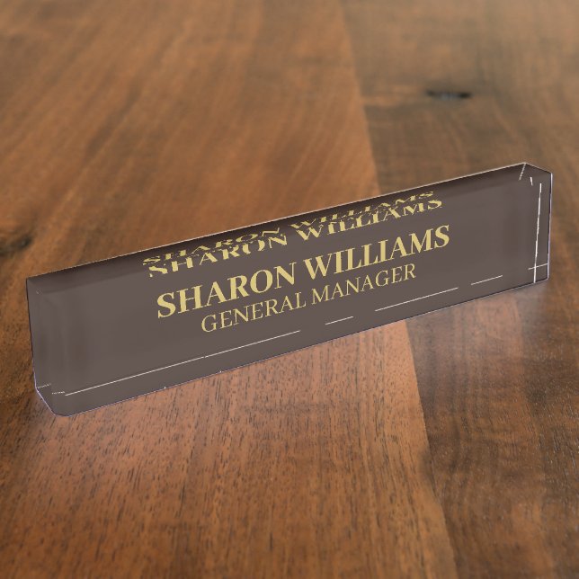 Porte-nom Modern Professionnel Brown Gold Office Titre (Taille)
