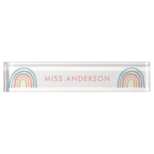 Porte-nom Moderne aquarelle arc-en-ciel professeur merci cad