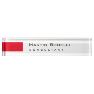 Porte-nom Moderne Blanc Rouge Simple Consultant