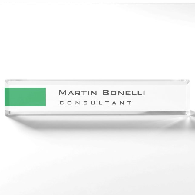 Porte-nom Moderne Blanc Vert Simple Consultant (Devant)