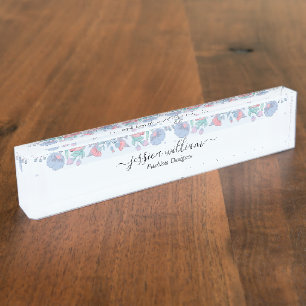 Porte-nom Moderne Chic Aquarelle Bleu Hydrangée Florale