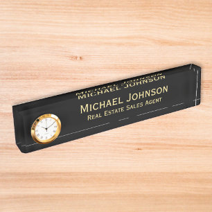 Porte-nom Moderne Classy Black Gold Business Office Titre do