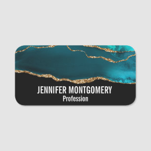 Porte-nom Moderne et élégant Turquoise Agate & Gold Ribbon s