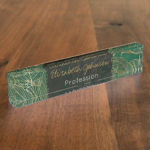 Porte-nom Moderne Green Gold Foliage Plante Design botanique