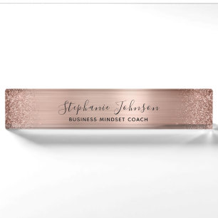 Porte-nom Moderne Rose Gold Métalisé Paillettes Femme Patron