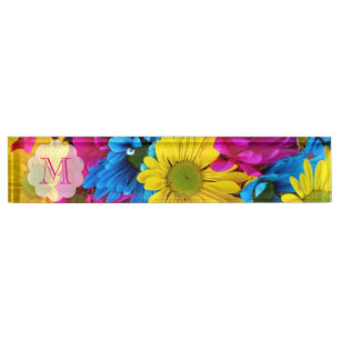 Porte-nom Monogram rose Bureau Nom Plate marguerite Mariage