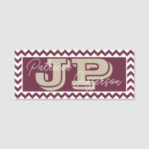 Porte-nom Monogramme à chevron zigzag rouge rubis unique