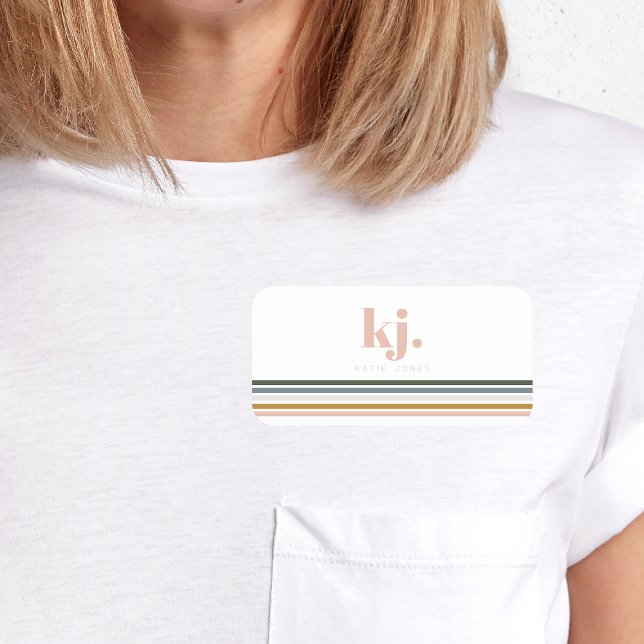 Porte-nom Monogramme à rayures rétro chic (Créateur téléchargé)
