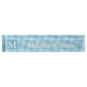 Porte-nom Monogramme ange bleu cercles motif
