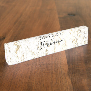 Porte-nom Monogramme blanc des Motifs Rustic Gold