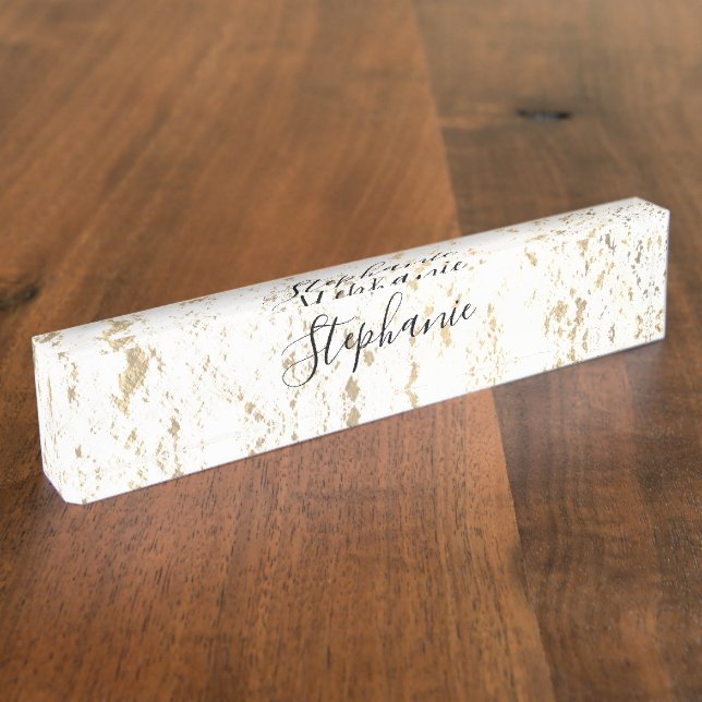 Porte-nom Monogramme blanc des Motifs Rustic Gold (Taille)