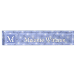 Porte-nom Monogramme bleu cercles motif