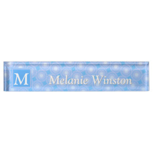 Porte-nom Monogramme Cercles bleu électrique motif