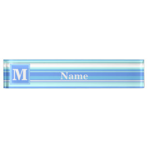 Porte-nom Monogramme ciel bandes bleues