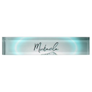 Porte-nom Monogramme de lumière de néon bleu mystérieux de m