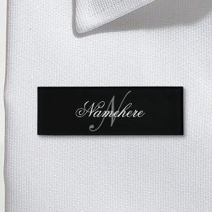 Porte-nom Monogramme de nom noir et blanc personnalisé uniqu